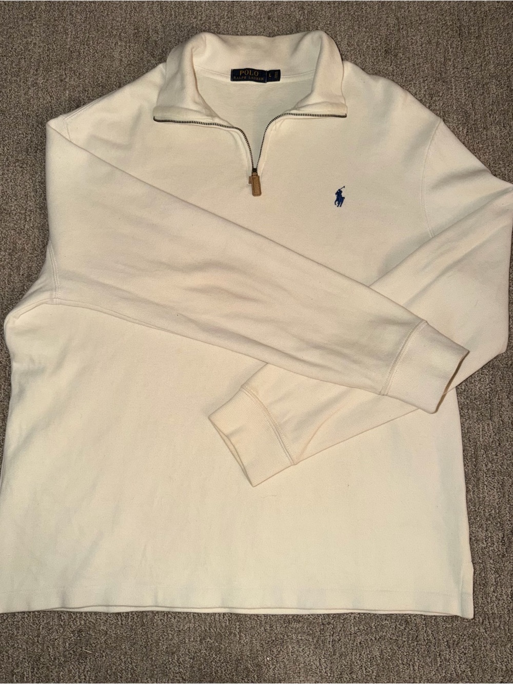 Polo by Ralph Lauren Off-White Quarter-Zip Pullover with Blue Pony